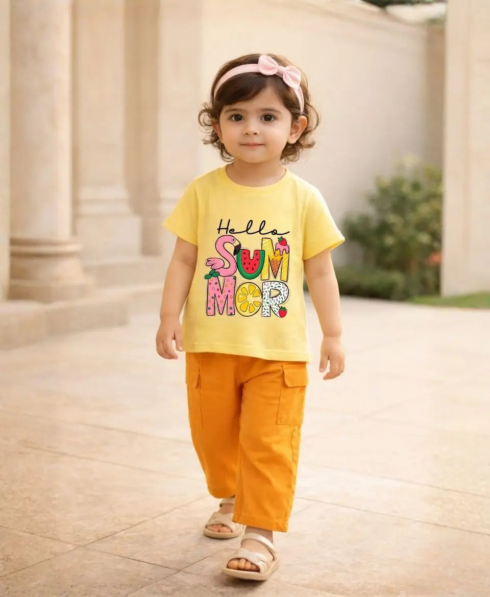 Hello Summer Girls Suit Set Orange Trousers