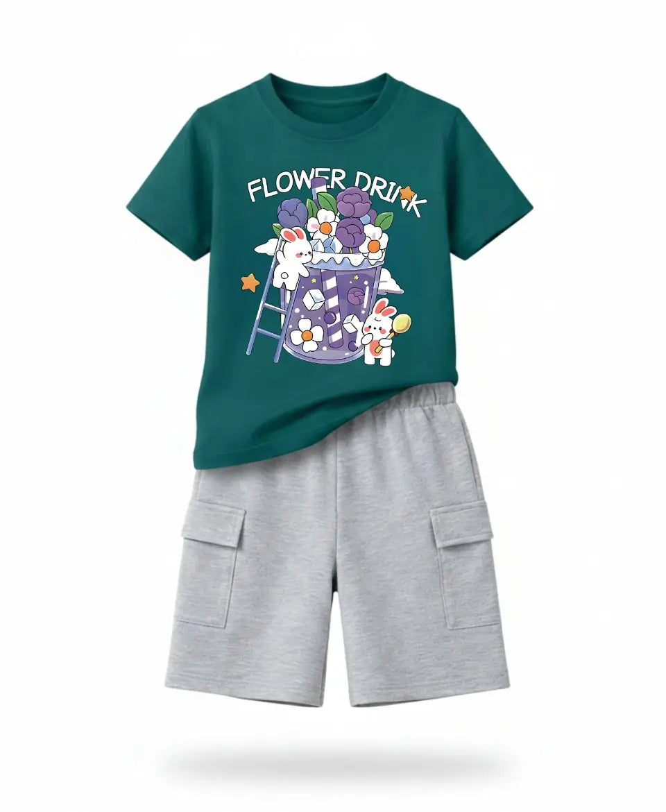 Flower Drink Bunny Suit Set