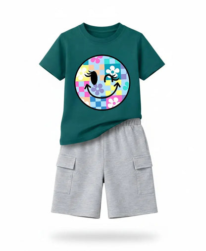 Pastel Smiley Bloom Kids Suit Set