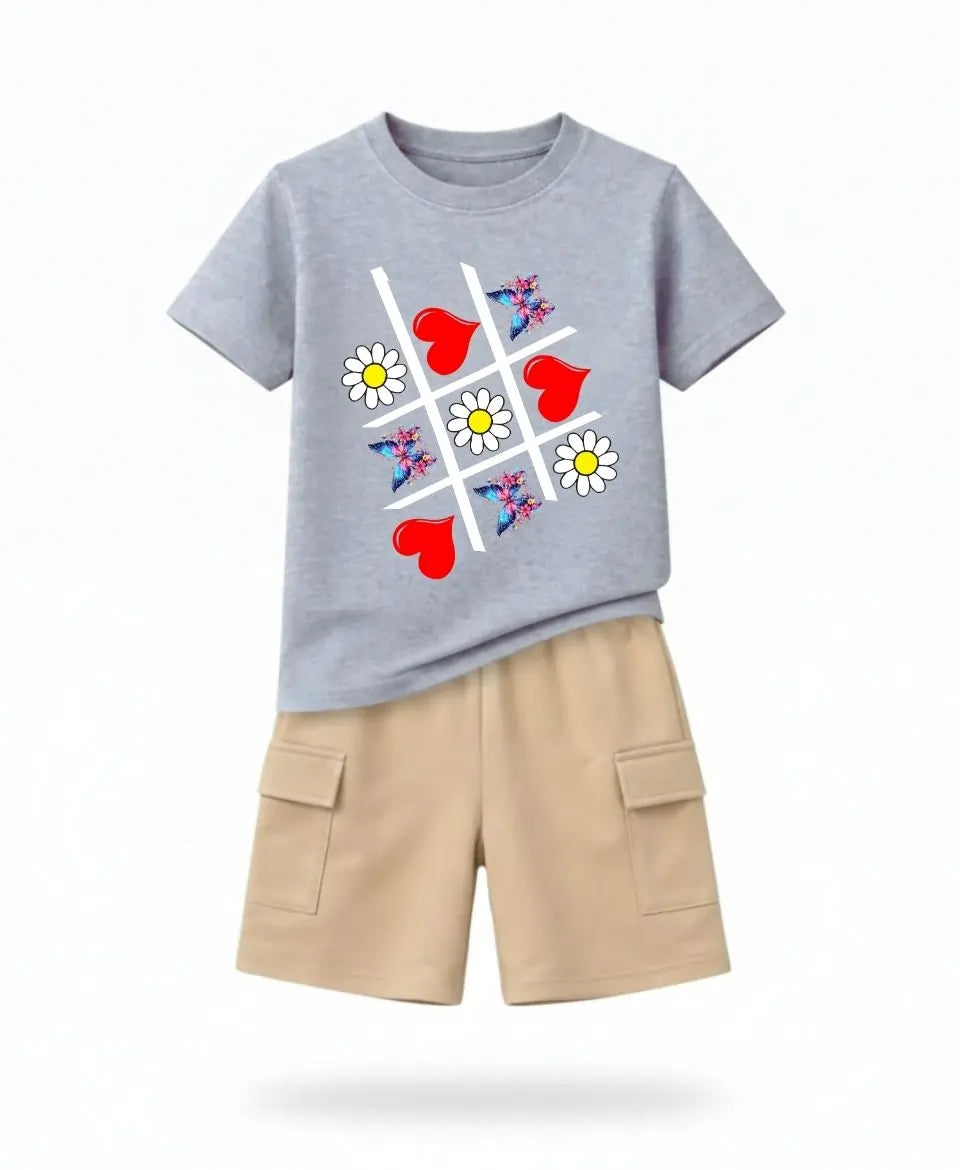 Butterfly Hearts Grid Girls Suit Set