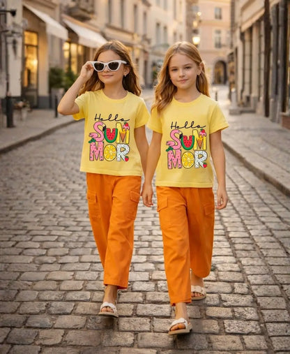 Hello Summer Girls Suit Set Orange Trousers