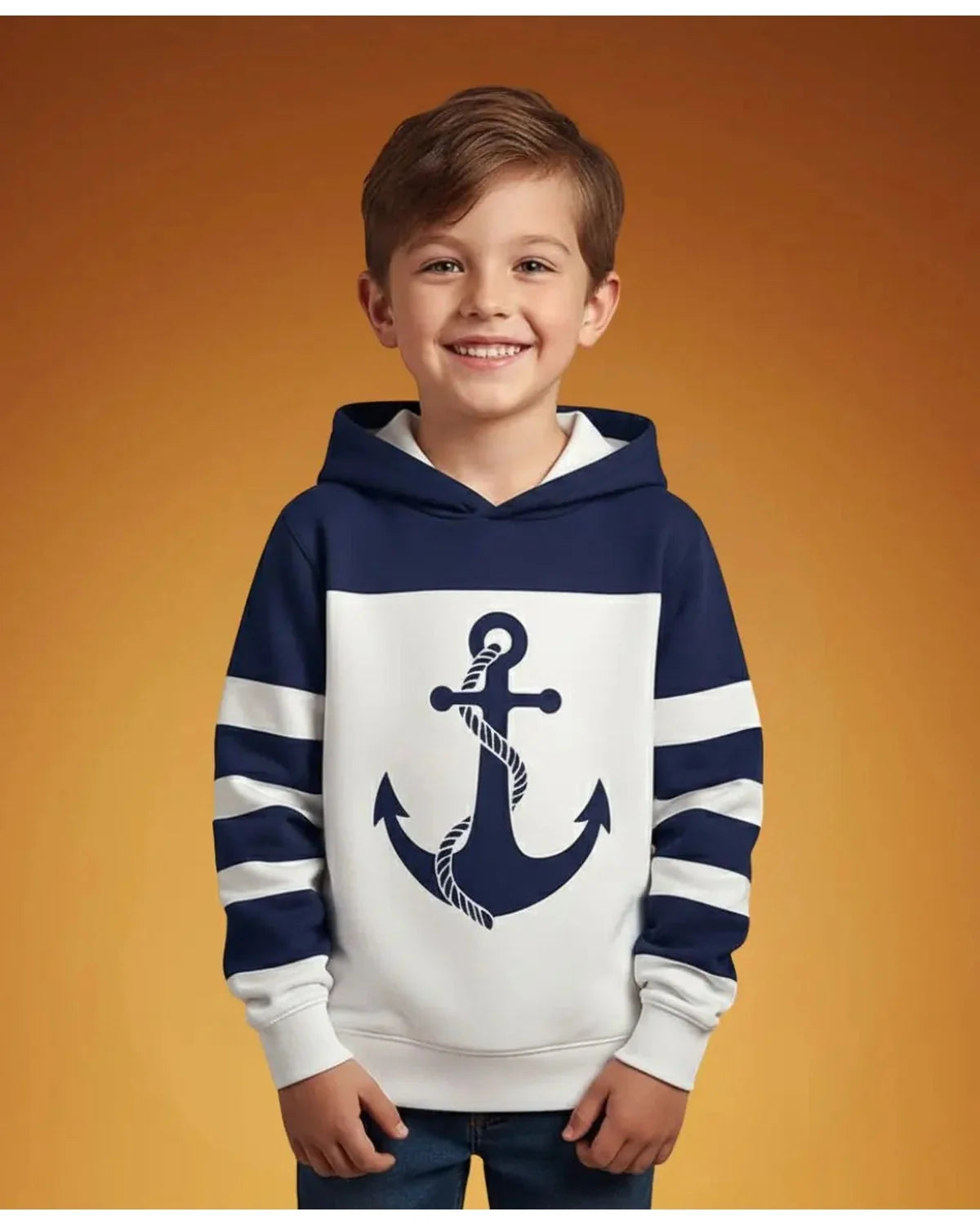 Unisex Cotton Anchor Print Hoodie – Cozy Navy & White Winter Wear