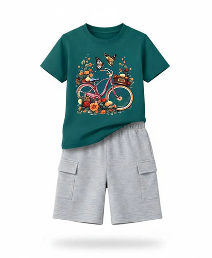 Vintage Bicycle Bloom Kids Suit Set
