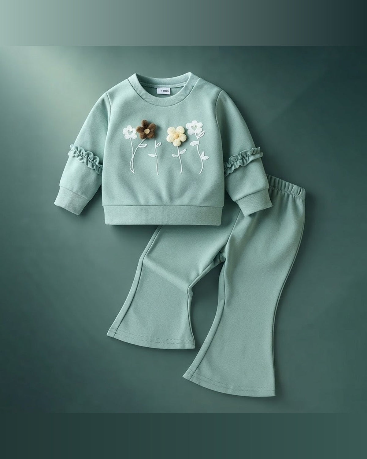 Girls Cotton Sweatshirt & Flared Pants Set – Floral Winter Outfit
