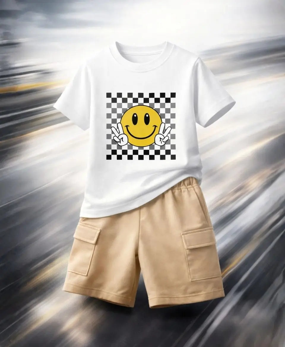 Smiley Checkered Summer Suit Set