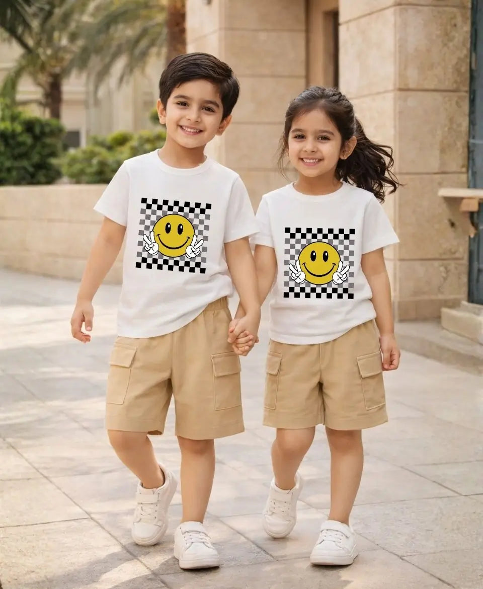 Smiley Checkered Summer Suit Set