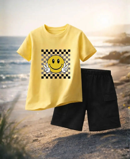 Smiley Checkered Summer Suit Set