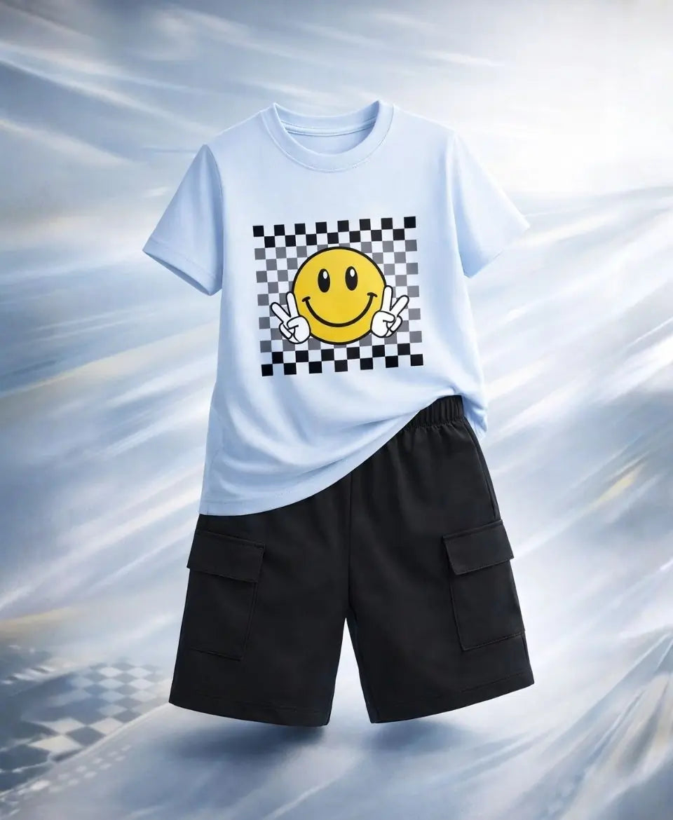 Smiley Checkered Summer Suit Set