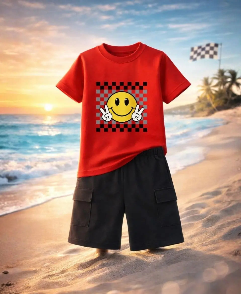 Smiley Checkered Summer Suit Set