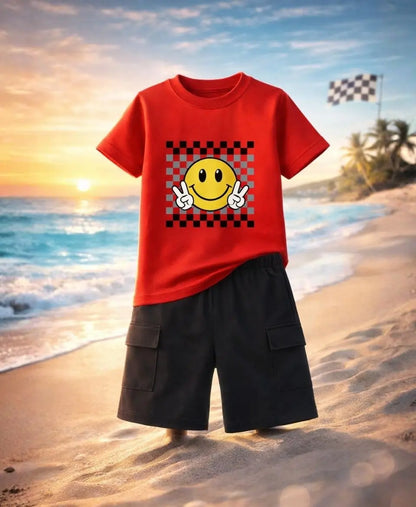Smiley Checkered Summer Suit Set
