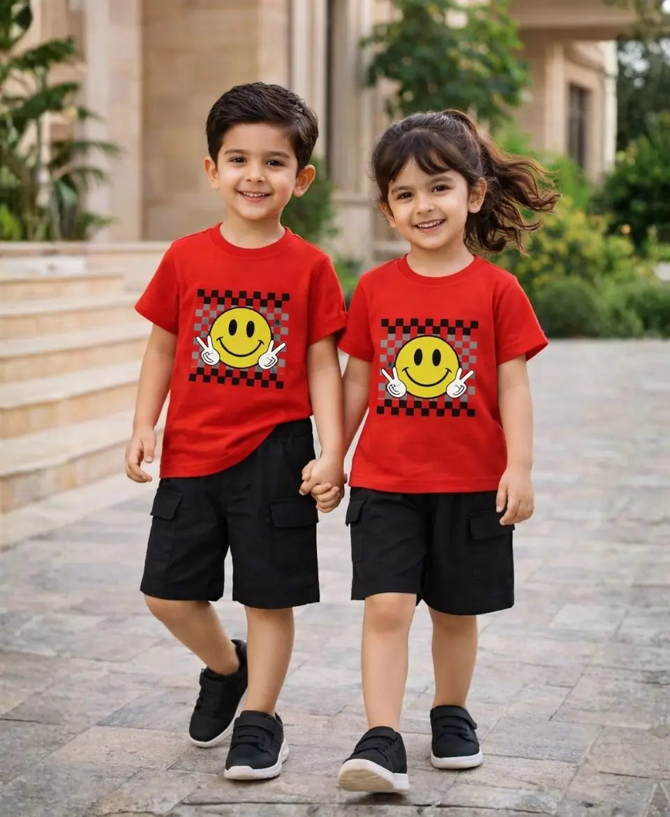 Smiley Checkered Summer Suit Set