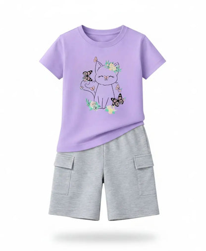 Floral Kitty Kids Suit Set
