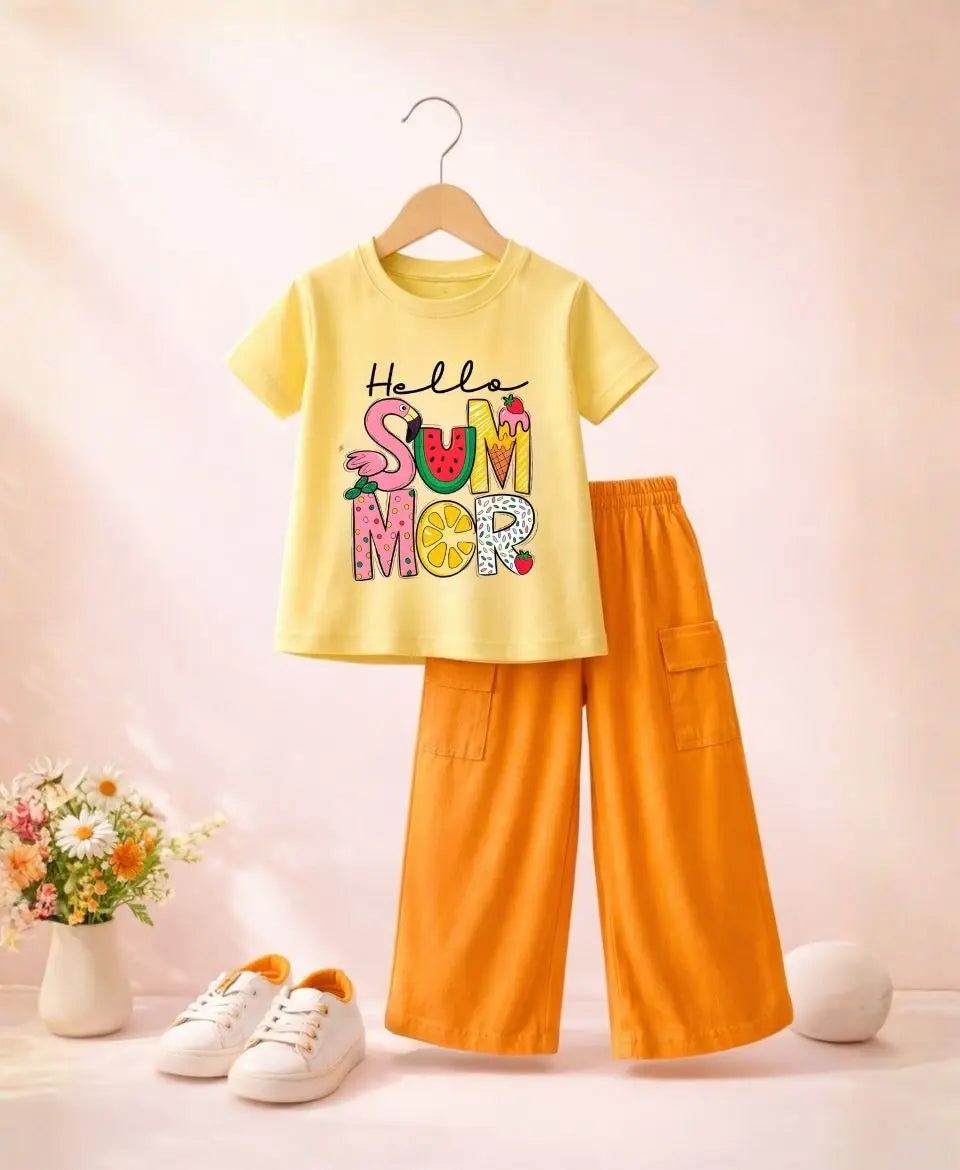 Hello Summer Girls Suit Set Orange Trousers