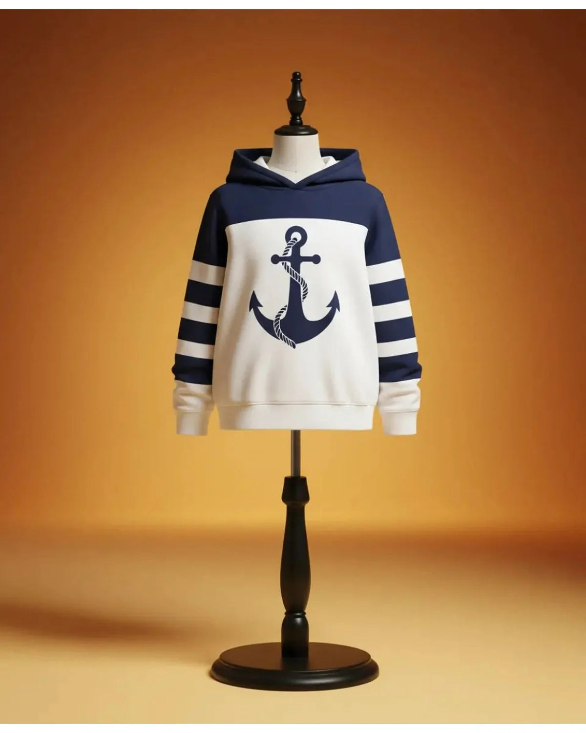 Unisex Cotton Anchor Print Hoodie – Cozy Navy & White Winter Wear