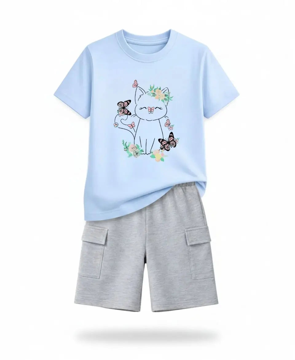 Floral Kitty Kids Suit Set