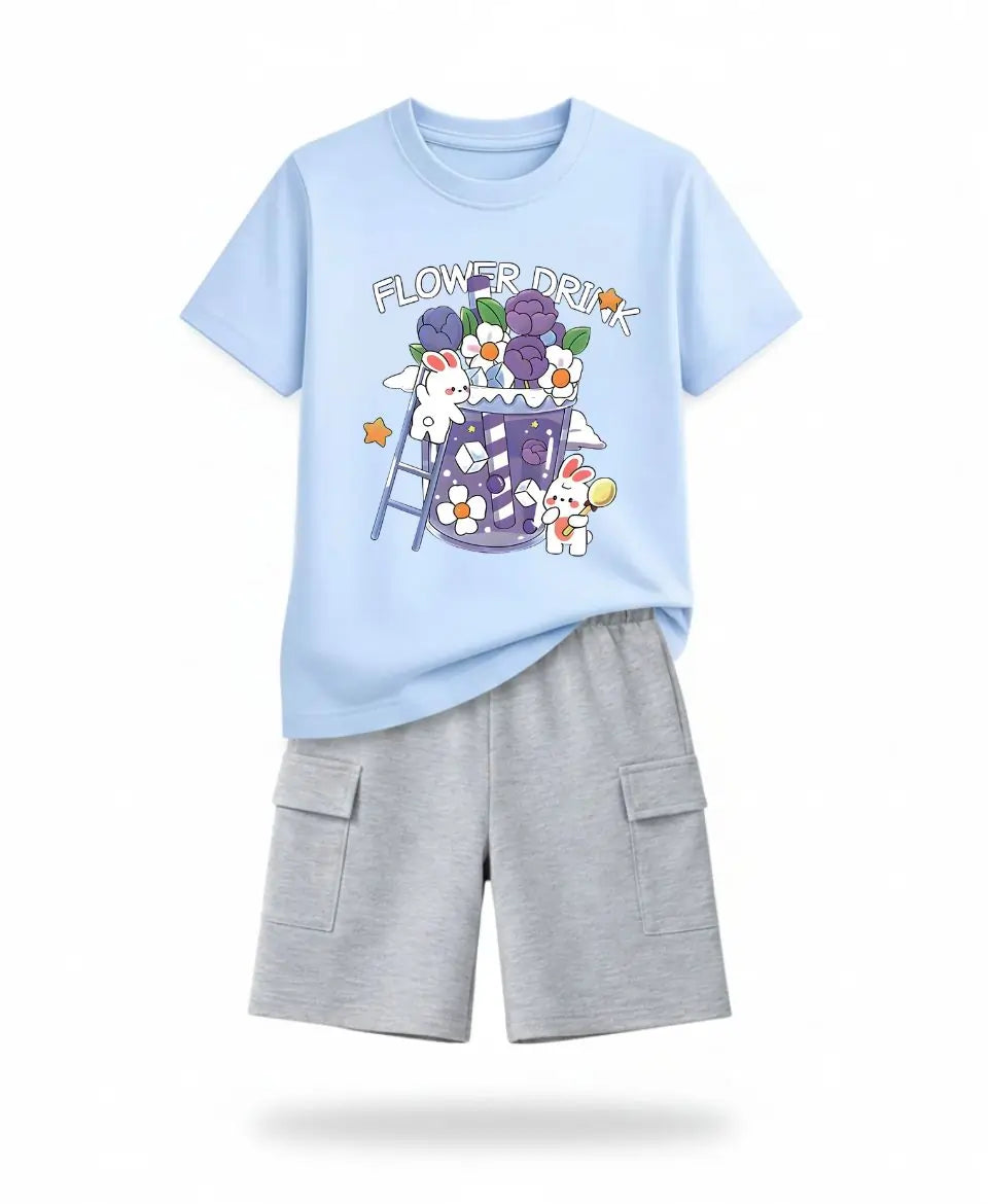 Flower Drink Bunny Suit Set