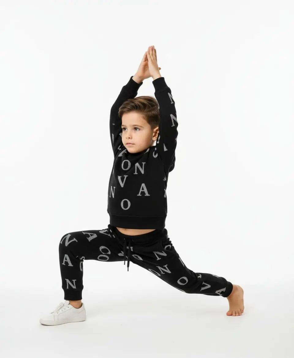Unisex Fleece Sweatshirt & Trouser Set – Letter Print Winter Outfit