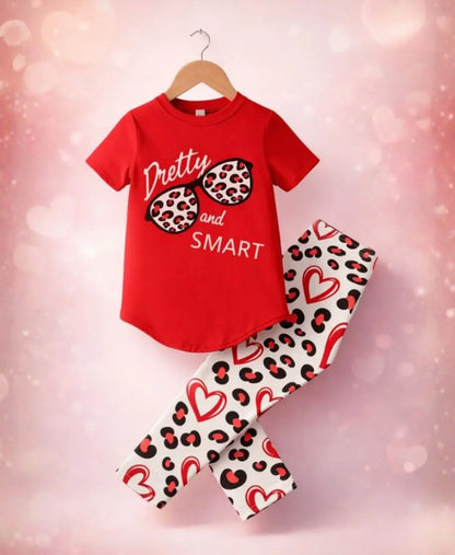 Pretty and Smart Leopard Heart Summer Suit Set