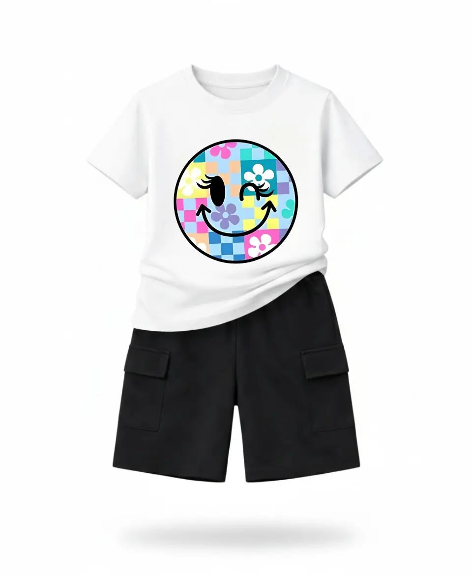 Pastel Smiley Bloom Kids Suit Set