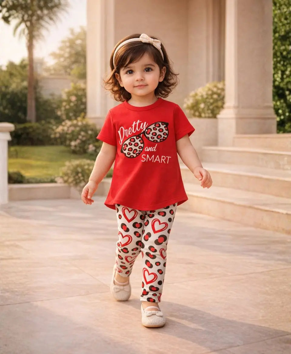 Pretty and Smart Leopard Heart Summer Suit Set