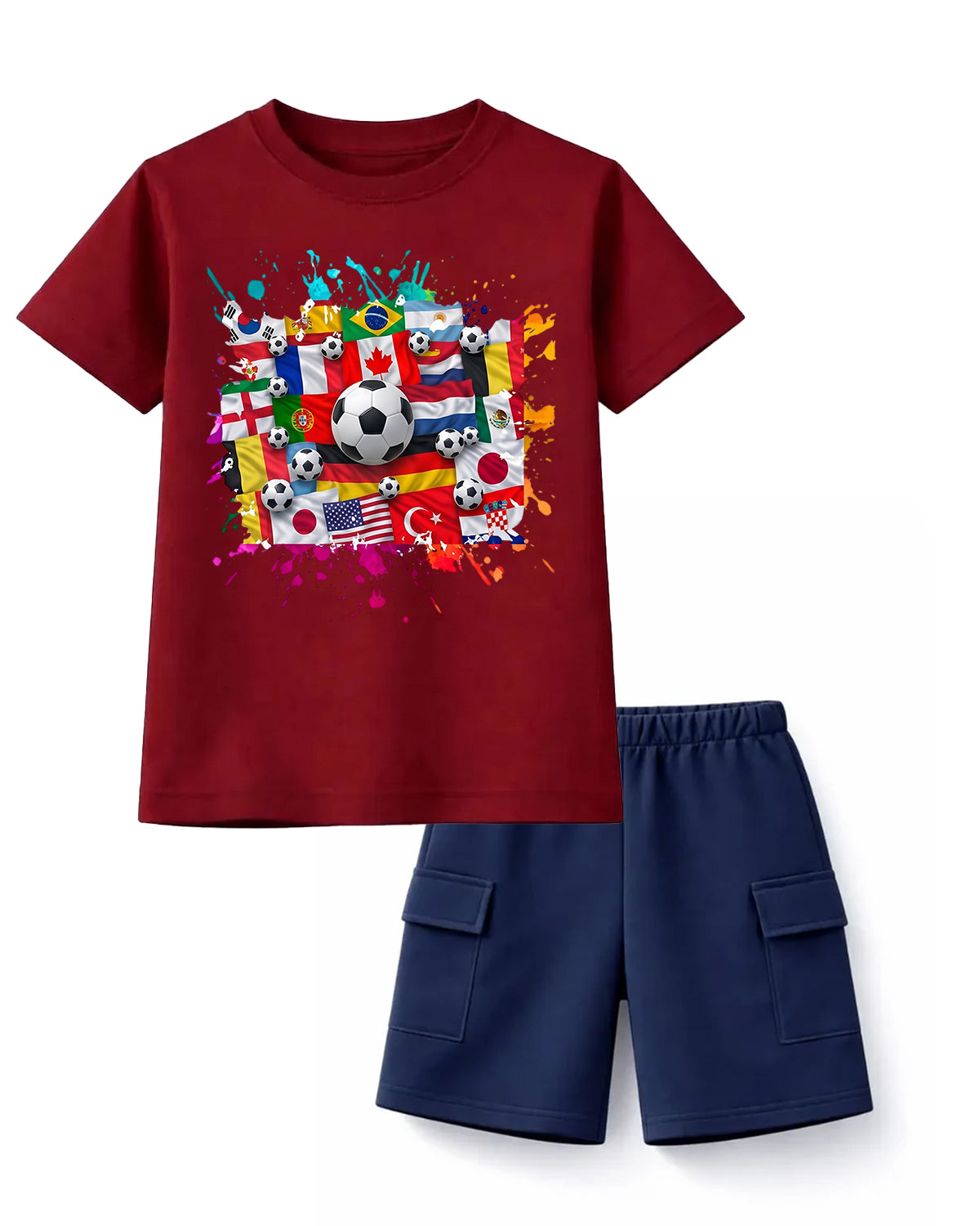 Global Soccer Star Tee & Navy Cargo Shorts Set