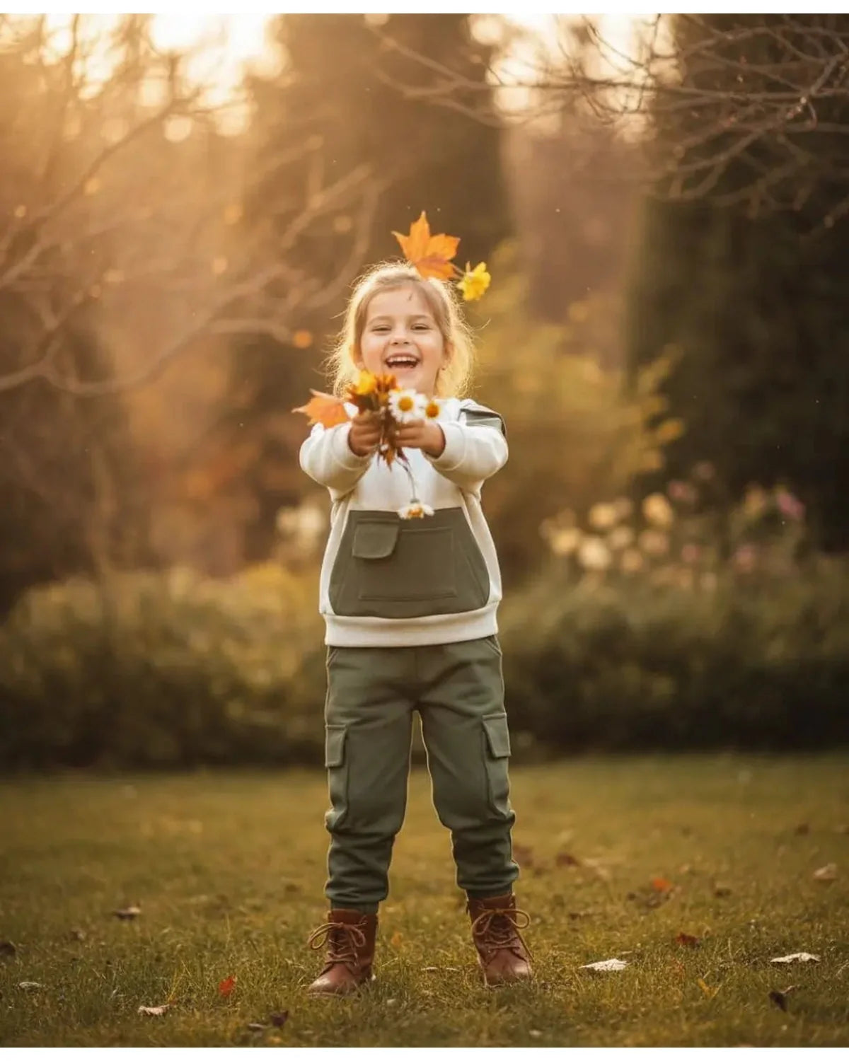 Kids Fleece Pocket Sweatshirt & Cargo Trouser Set – Winter Outfit