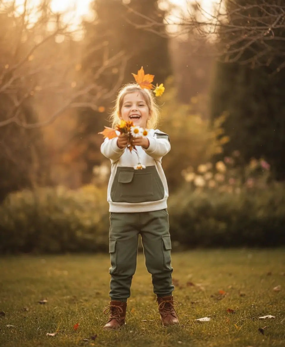 Kids Fleece Pocket Sweatshirt & Cargo Trouser Set – Winter Outfit