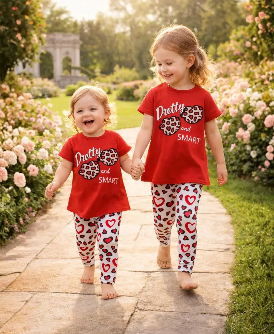 Pretty and Smart Leopard Heart Summer Suit Set