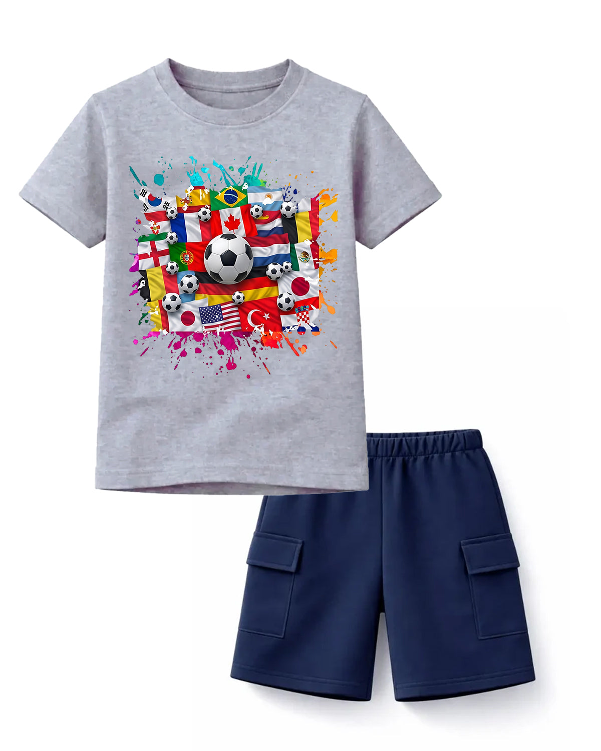 Global Soccer Star Tee & Navy Cargo Shorts Set