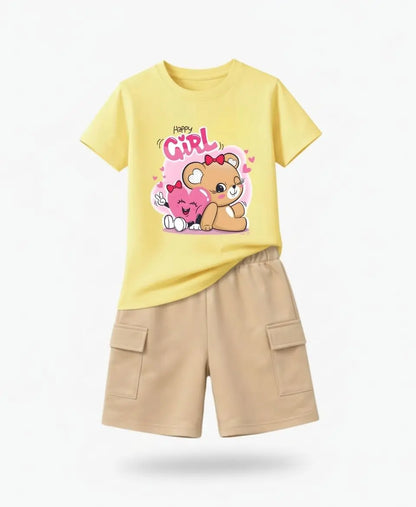 Happy Girl Teddy Pink Summer Suit Set 2