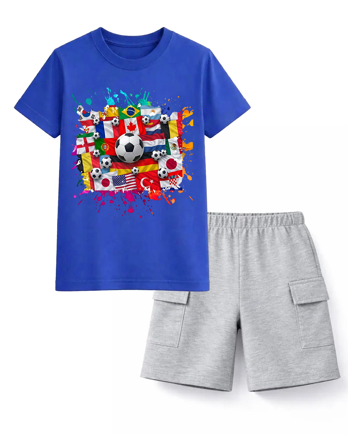 Global Soccer Star Tee & Navy Cargo Shorts Set