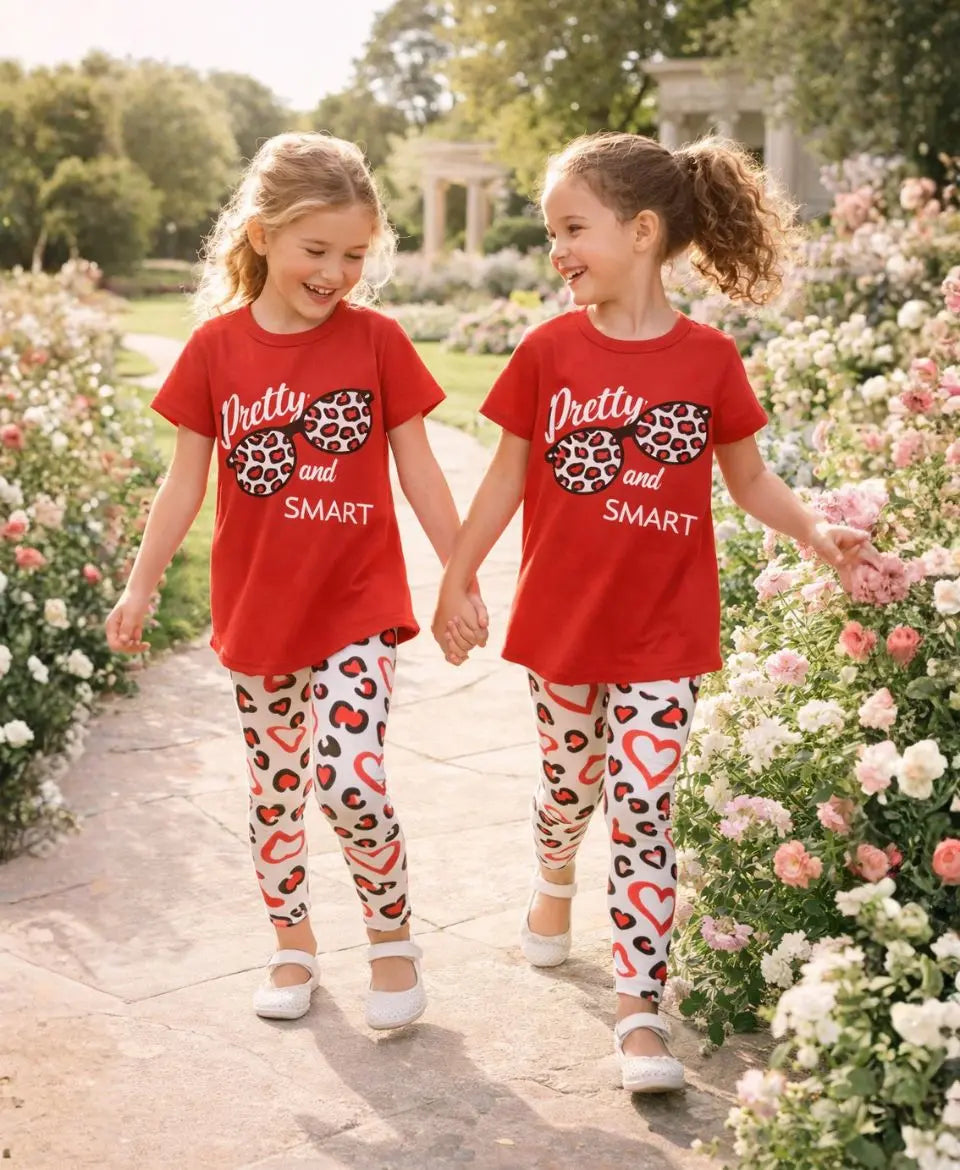 Pretty and Smart Leopard Heart Summer Suit Set