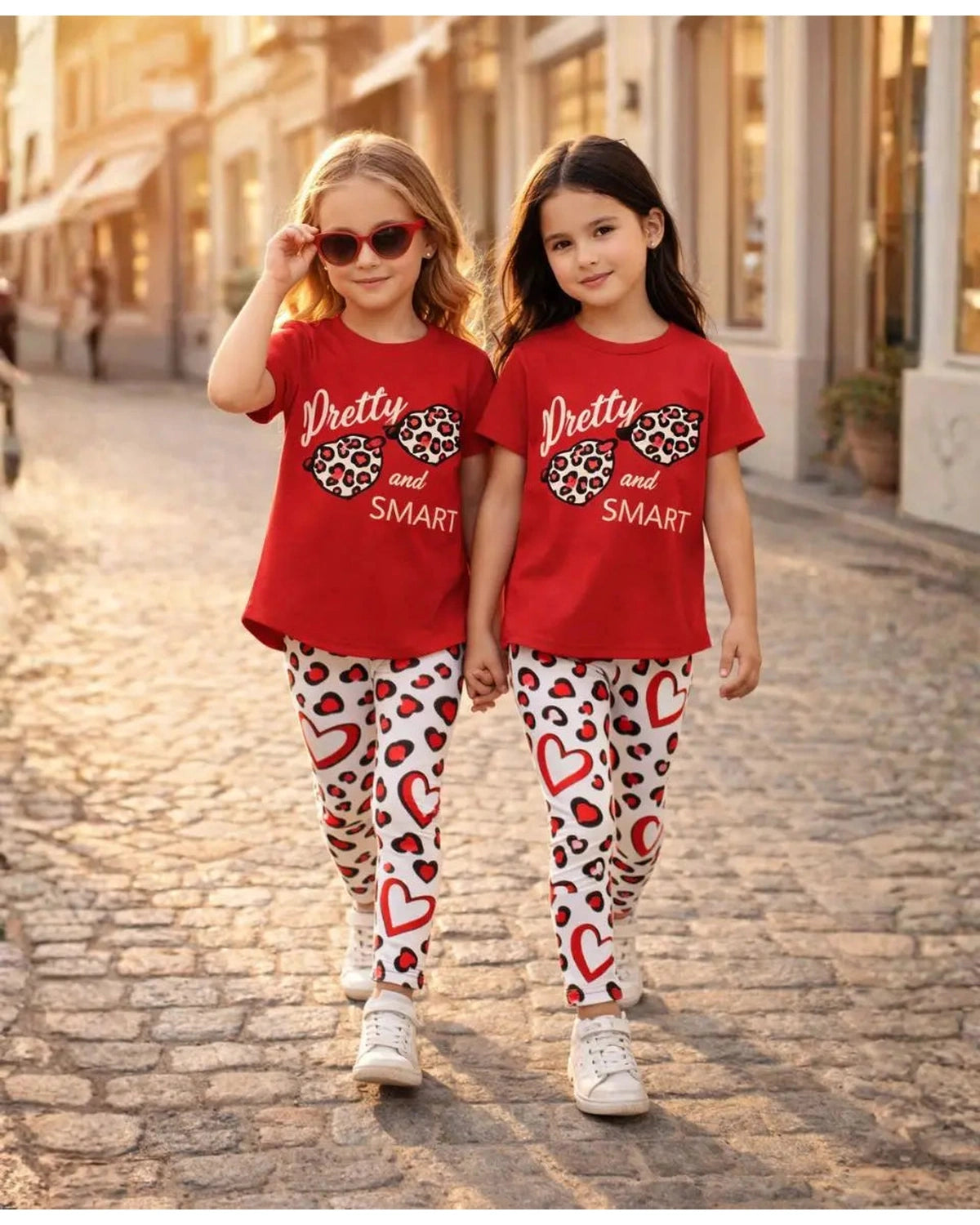 Pretty and Smart Leopard Heart Summer Suit Set