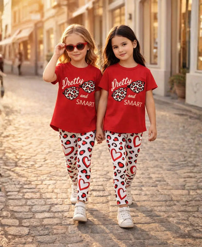 Pretty and Smart Leopard Heart Summer Suit Set