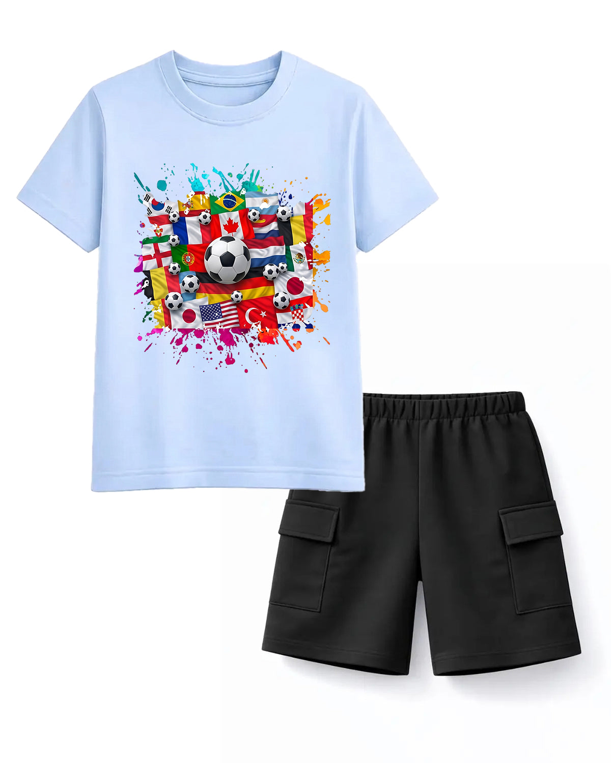 Global Soccer Star Tee & Navy Cargo Shorts Set
