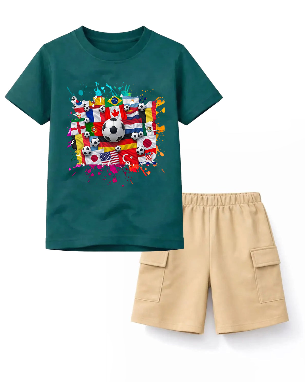 Global Soccer Star Tee & Navy Cargo Shorts Set