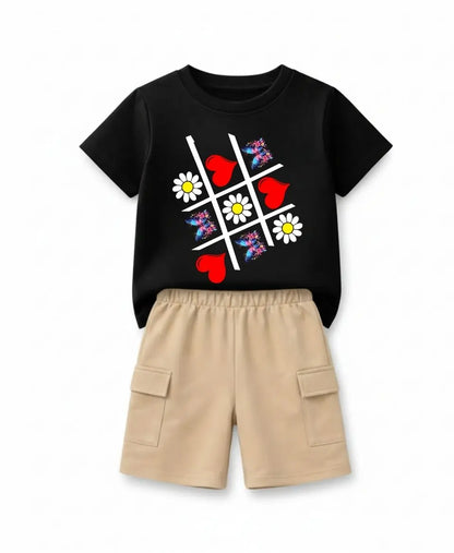 Butterfly Hearts Grid Girls Suit Set