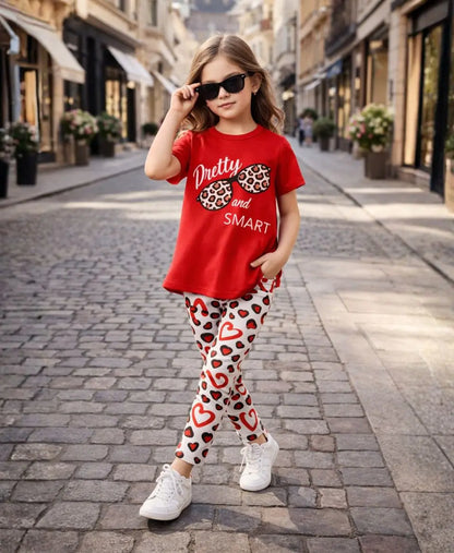 Pretty and Smart Leopard Heart Summer Suit Set