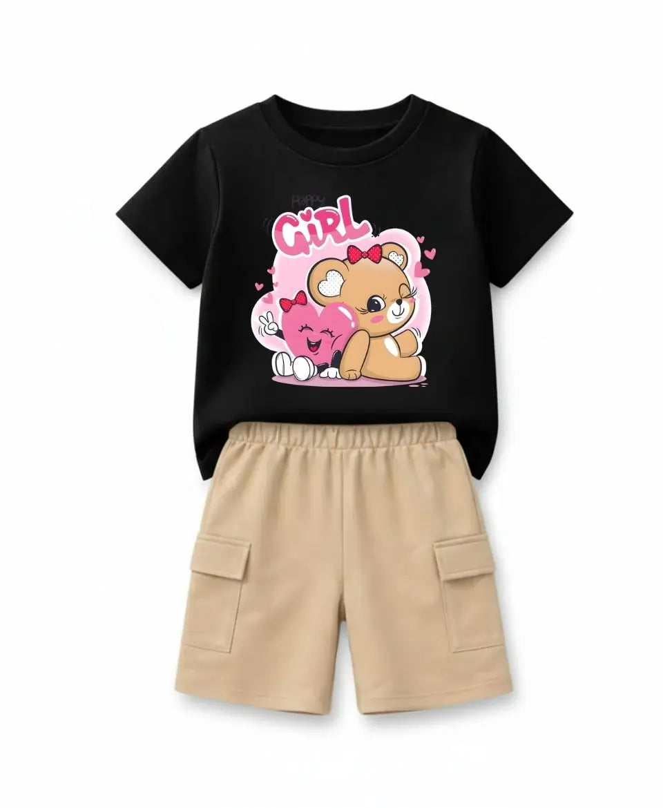 Happy Girl Teddy Pink Summer Suit Set 2