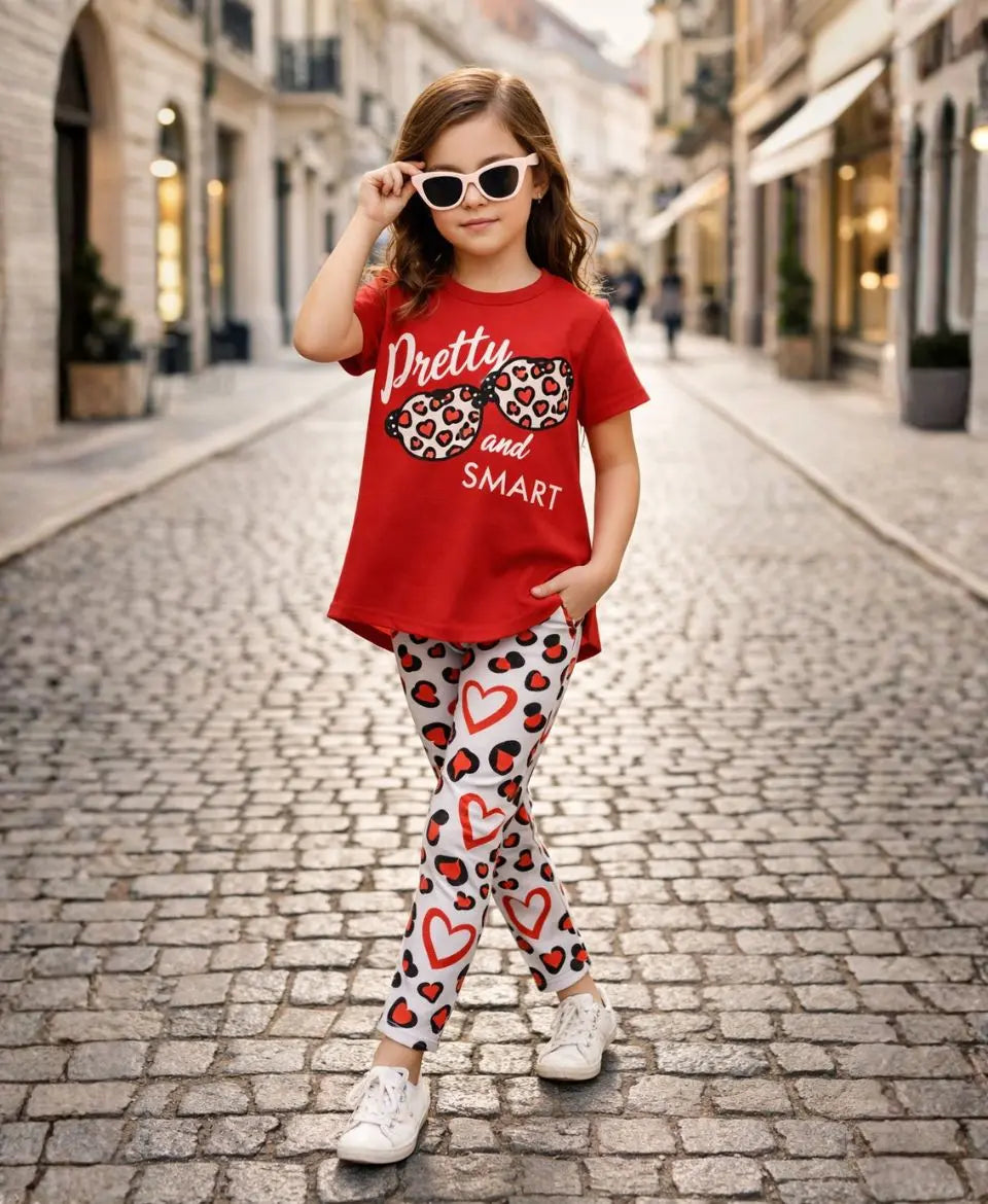 Pretty and Smart Leopard Heart Summer Suit Set