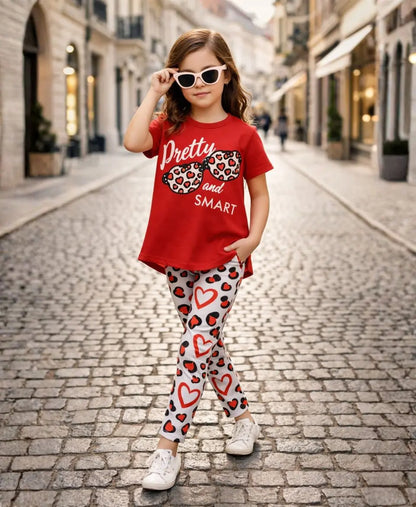 Pretty and Smart Leopard Heart Summer Suit Set