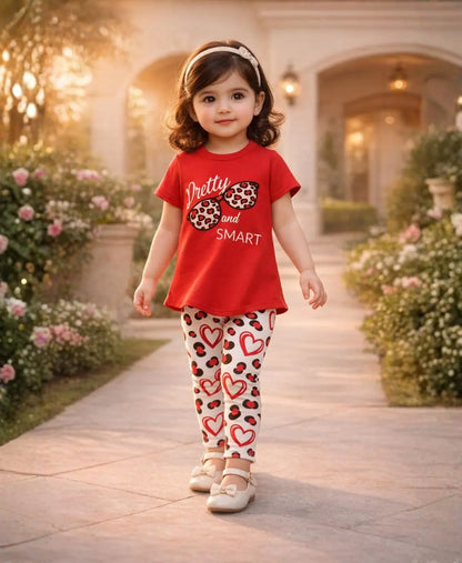 Pretty and Smart Leopard Heart Summer Suit Set