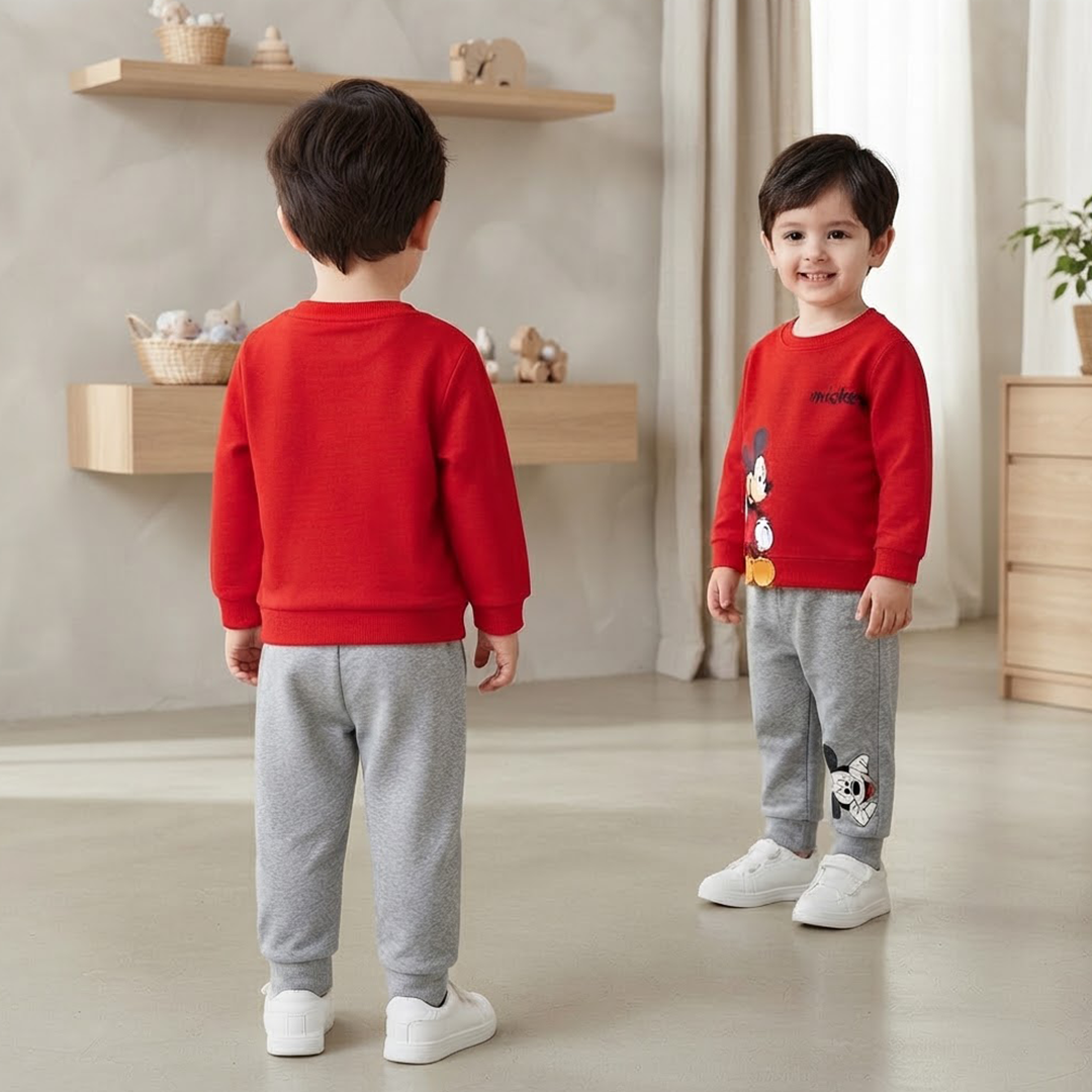 Kids' Disney Mickey Mouse Red Sweatshirt & Grey Jogger Set