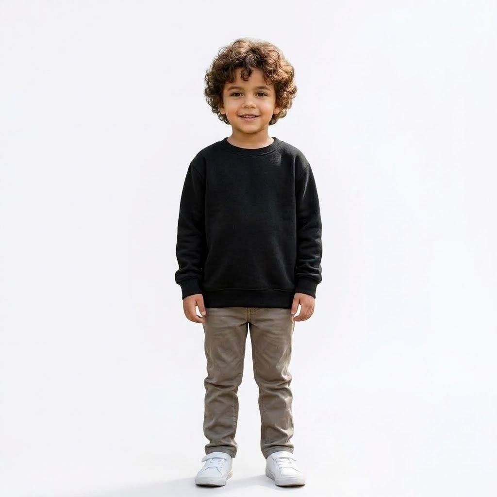 Kids Solid Black Minimalist Fleece Sweatshirt | Casual Winter Wear