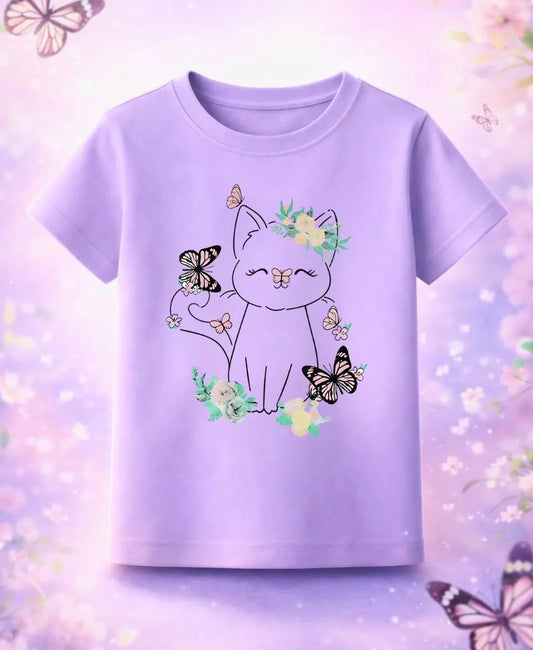 Girls Floral Kitty T-Shirt