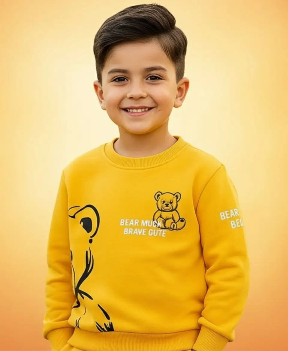 Kids Yellow Fleece Bear Sweatshirt – Cute & Warm Winter Wear