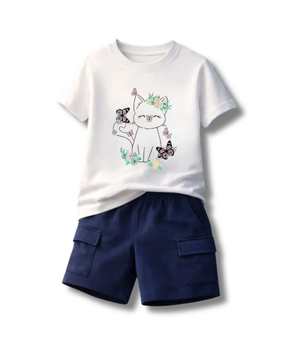 Floral Kitty Kids Suit Set