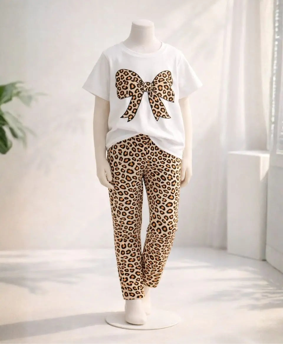 Leopard Bow Summer Suit Set