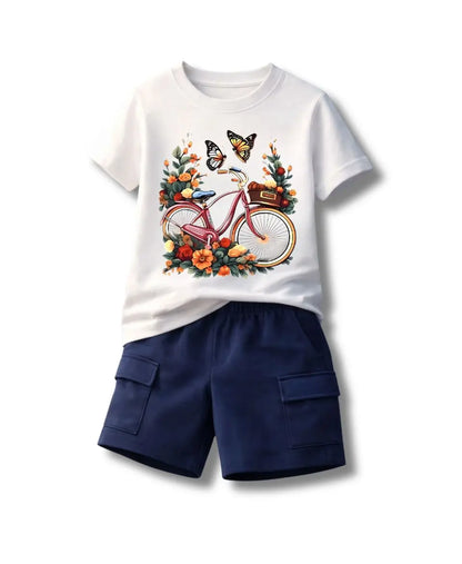 Vintage Bicycle Bloom Kids Suit Set