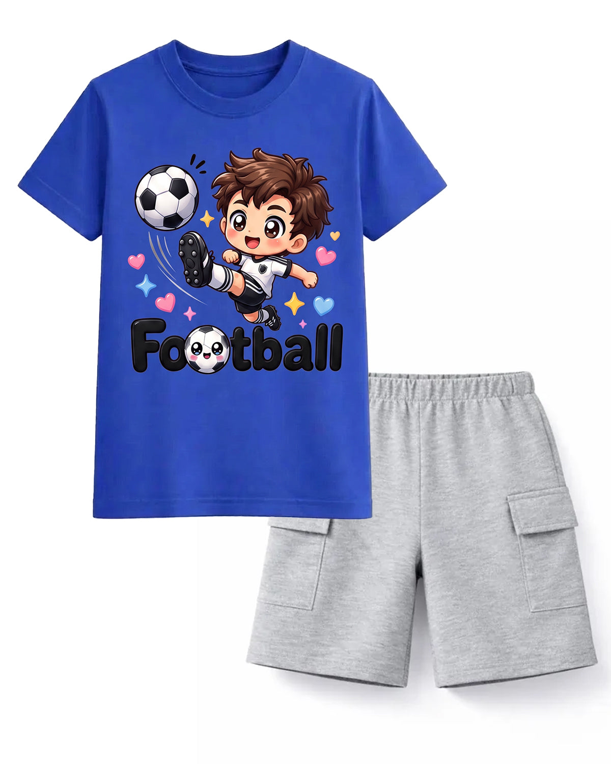 Little MVP Football Graphic Tee & Khaki Cargo Shorts Set
